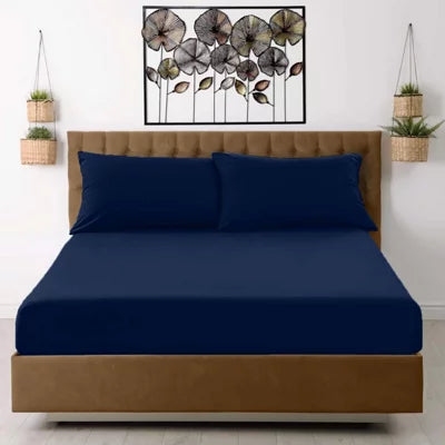 FITTED SHEET 91*191CM SINGLE NAVY - The Fusion Mart UK