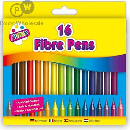 Artbox Assorted Colours Fibre Tip Colouring Pens 16 Pack