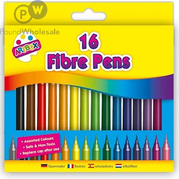 Artbox Assorted Colours Fibre Tip Colouring Pens 16 Pack