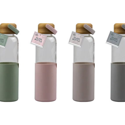 Natural Glass Water Bottle With Bamboo Lid 500ml - The Fusion Mart UK