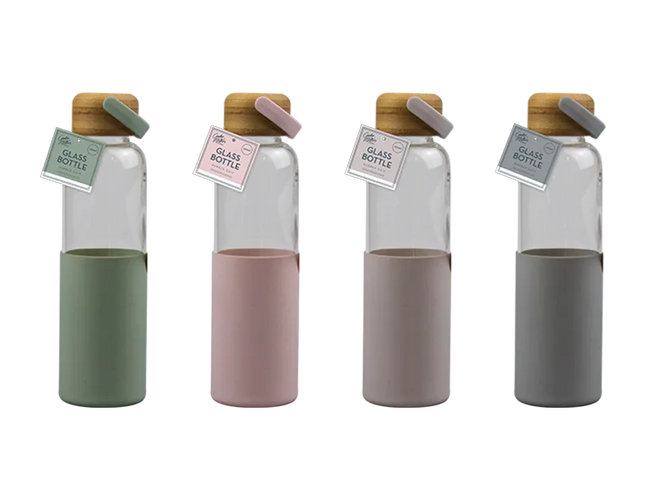 Natural Glass Water Bottle With Bamboo Lid 500ml - The Fusion Mart UK