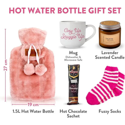 Birthday Gift Set For Women, Mum, Her, Friend, Sister, Mothers Day Gifts, Christmas Gifts For Women, Valentines Day - Mug, 1.5L Hot Water Bottle, Fluffy Socks, Scented Candle & Cocoa Powder - The Fusion Mart UK