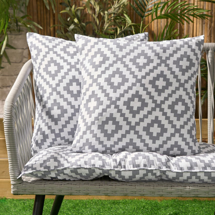INDOOR OUTDOOR PRINT CUSHION COVER GREY WHITE - The Fusion Mart UK