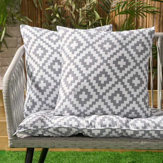 INDOOR OUTDOOR PRINT CUSHION COVER GREY WHITE - The Fusion Mart UK