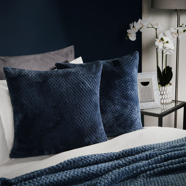 BRENTFORDS WAFFLE FLEECE CUSHION COVER NAVY - The Fusion Mart UK