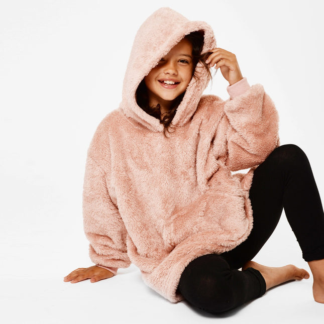 BRENTFORDS TEDDY FLEECE HOODIE BLANKET KIDS BLUSH PINK - The Fusion Mart UK