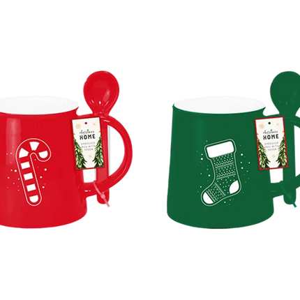 Christmas Embossed Mug with Spoon - The Fusion Mart UK