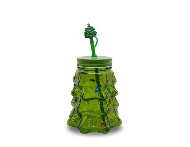 Christmas Tree Glass Cup with Straw 550ml - The Fusion Mart UK