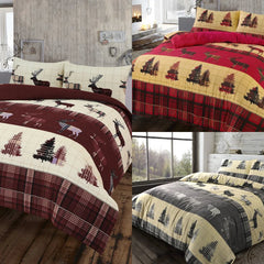 XMAS Stag Tartan Thermal Flannel Duvet Cover Set - The Fusion Mart UK