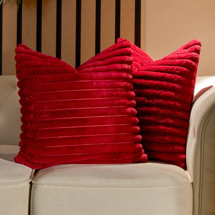FAUX FUR THICK RIBBED CUSHION COVER RED - The Fusion Mart UK