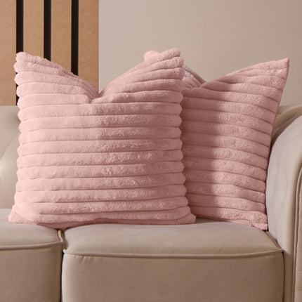 FAUX FUR THICK RIBBED CUSHION COVER BLUSH - The Fusion Mart UK