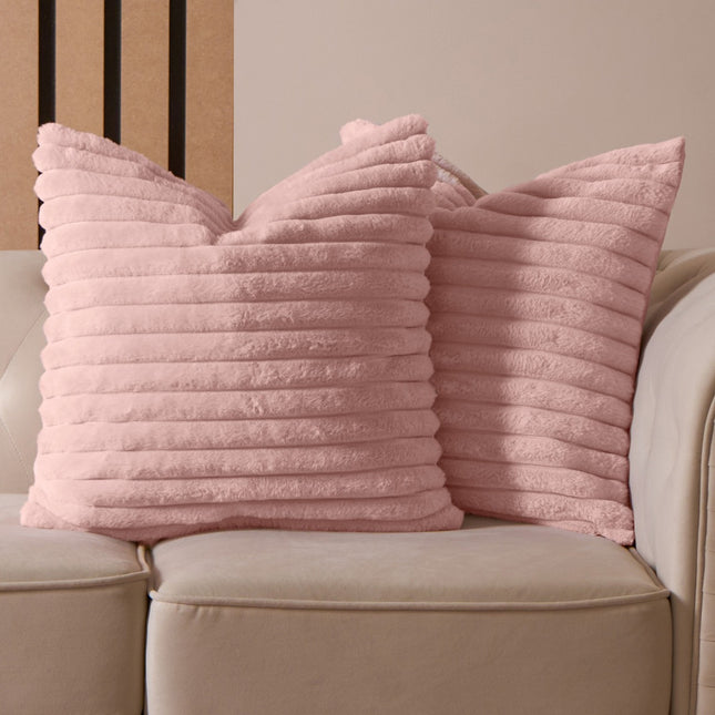 FAUX FUR THICK RIBBED CUSHION COVER BLUSH - The Fusion Mart UK
