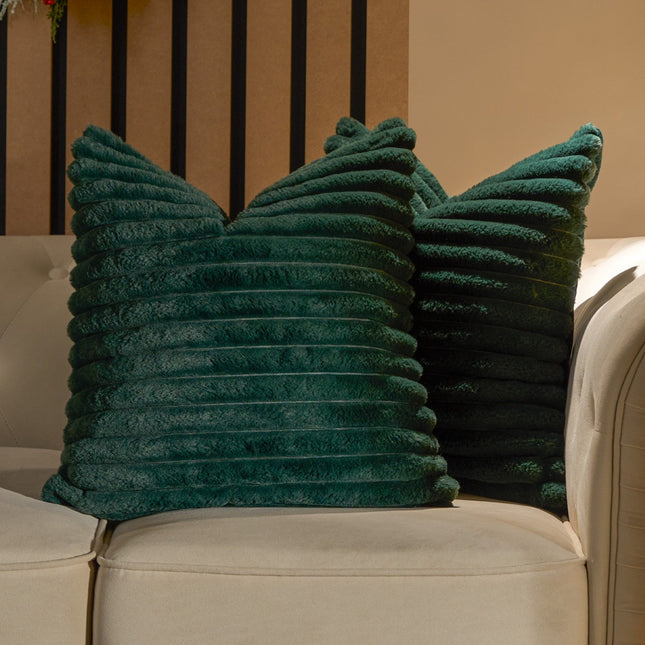 FAUX FUR THICK RIBBED CUSHION COVER GREEN - The Fusion Mart UK