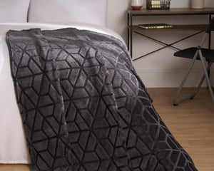 Geometric Embossed Fleece Throw - Silver, Blush, Navy & Charcoal - The Fusion Mart UK