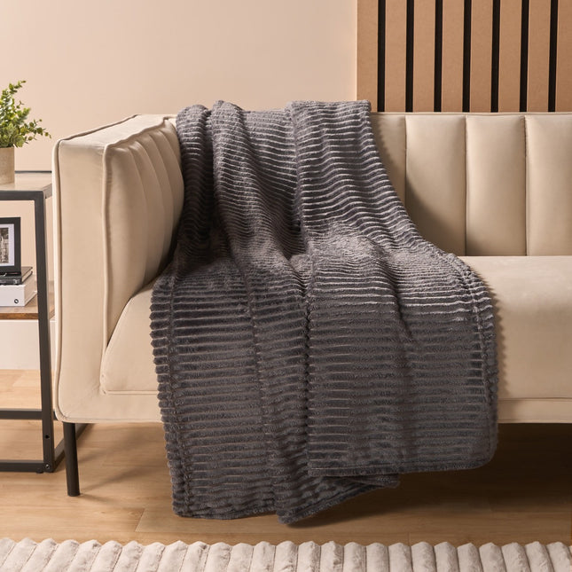 RIBBED FLEECE THROW CHARCOL - The Fusion Mart UK