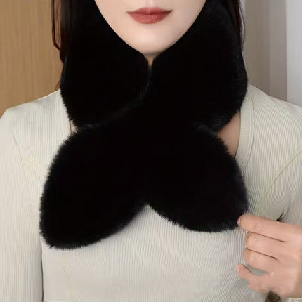 Women's Elegant Faux Rabbit Fur Neck Warmer Scarf - Thick Windproof Winter Collar with Soft Plush Lining, Beige/White, Versatile for Casual & Formal Outfits, Hand Washable, Luxury Cold Weather Accessory - The Fusion Mart UK