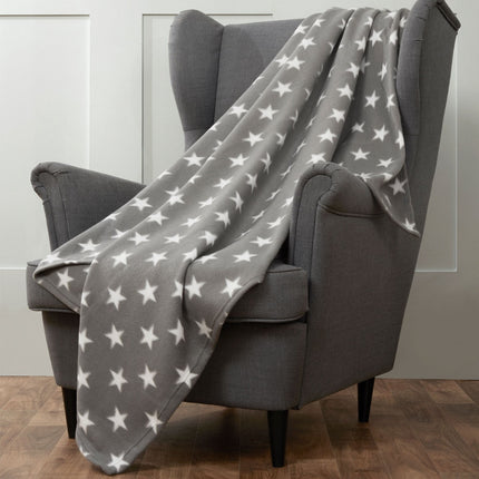DREAMSCENE STAR PRINT FLEECE THROW GREY - The Fusion Mart UK