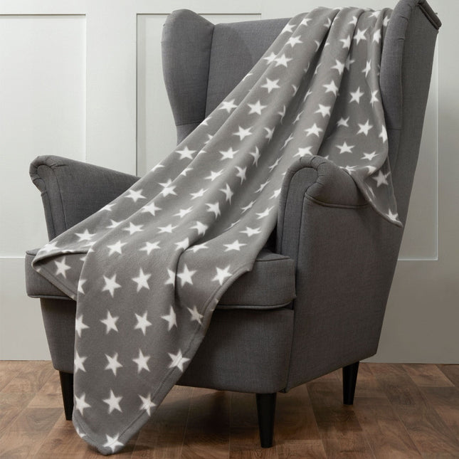 DREAMSCENE STAR PRINT FLEECE THROW GREY - The Fusion Mart UK