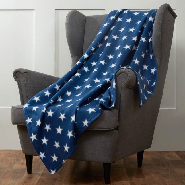 DREAMSCENE STAR PRINT FLEECE THROW NAVY - The Fusion Mart UK