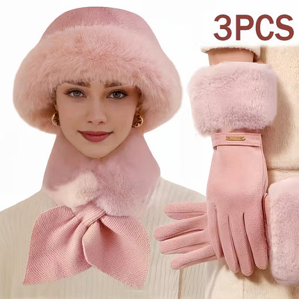 3 winter warm accessories includes a fashionable touchscreen fingerless glove, a thickened cross scarf, and a plush hat, perfect for cold weather and outdoor activities, making it an ideal gift for Christmas or Valentine's Day, Winter Hat - The Fusion Mart UK