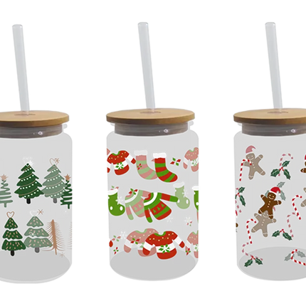 Festive Glass Drinking Cup with straw 480ml - The Fusion Mart UK