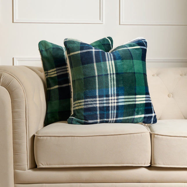 HUDSON FLANNEL CHECK CUSHION COVERS GREEN - The Fusion Mart UK