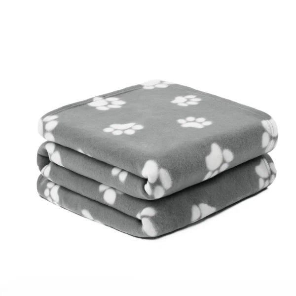 PET PAW PRINT FLEECE THROW GREY CHARCOL - The Fusion Mart UK