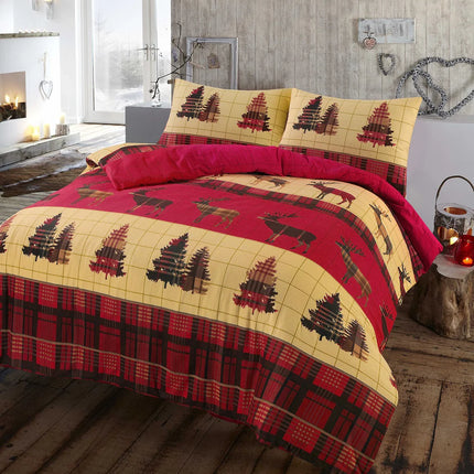 XMAS Stag Tartan Thermal Flannel Duvet Cover Set