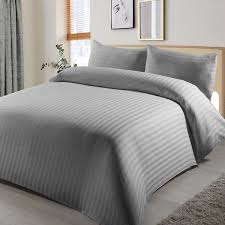 ELAFY Reversible Stripes Satin Duvet Cover Set – Soft Breathable Microfiber Bedding with Pillowcases – Single, Double, King, Super King Sizes - The Fusion Mart UK