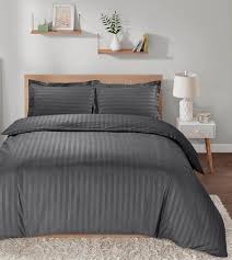 ELAFY Reversible Stripes Satin Duvet Cover Set – Soft Breathable Microfiber Bedding with Pillowcases – Single, Double, King, Super King Sizes - The Fusion Mart UK