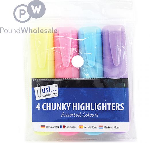 Just Stationery Assorted Pastel Chunky Highlighter Pens 4 Pack - The Fusion Mart UK