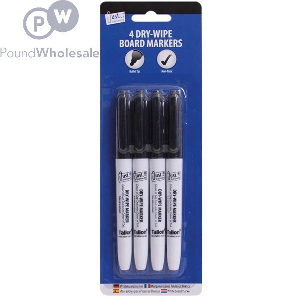 Just Stationery Black Dry-Wipe Board Markers 4 Pack - The Fusion Mart UK