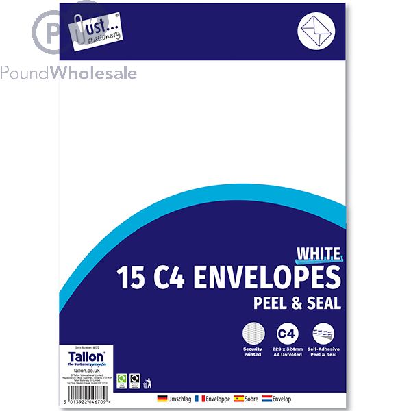 just stationary c4 white peel & seal envoloupes 15 pack - The Fusion Mart UK