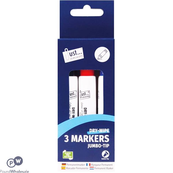 Just Stationery Dry-Wipe Markers & Eraser Set 3pc - The Fusion Mart UK