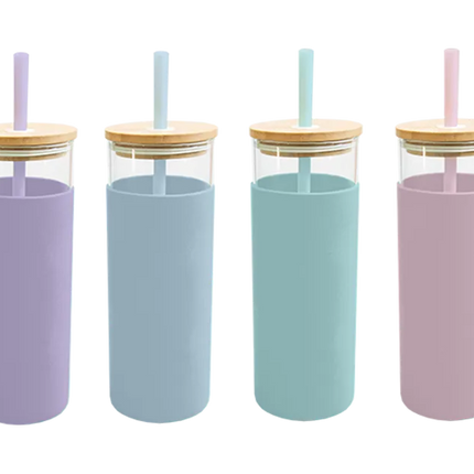 Pastel Glass Bottle With Straw 500ml - The Fusion Mart UK