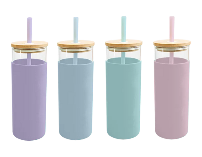 Pastel Glass Bottle With Straw 500ml - The Fusion Mart UK