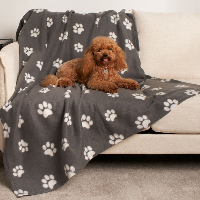 PET PAW PRINT FLEECE THROW GREY - The Fusion Mart UK