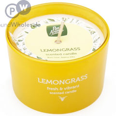 Lemongrass scented jar candle by Pan Aroma in an 85g glass container, with a lit wick and fresh lemon grass aroma.