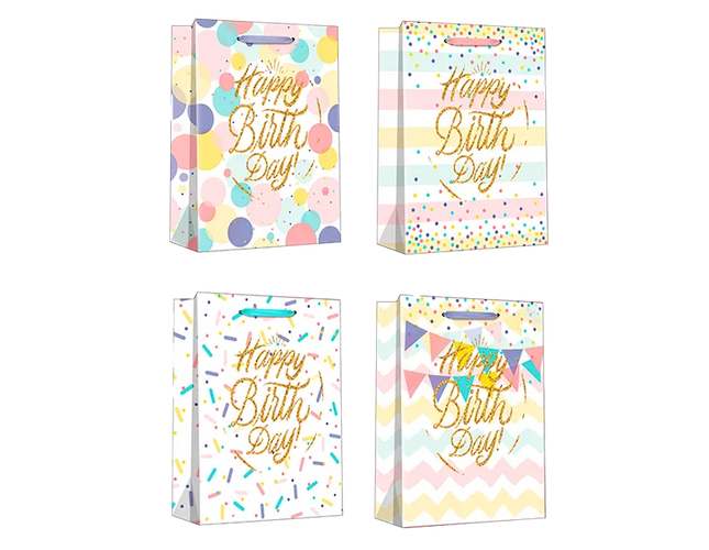 Pastle Glitter Happy Birthday bag large - The Fusion Mart UK