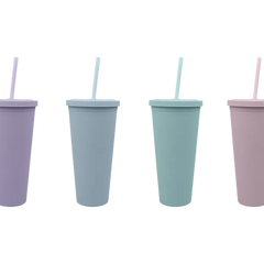 Pastel-colored reusable cold cup by Gems International, 600ml capacity, with a clear lid and durable plastic body.