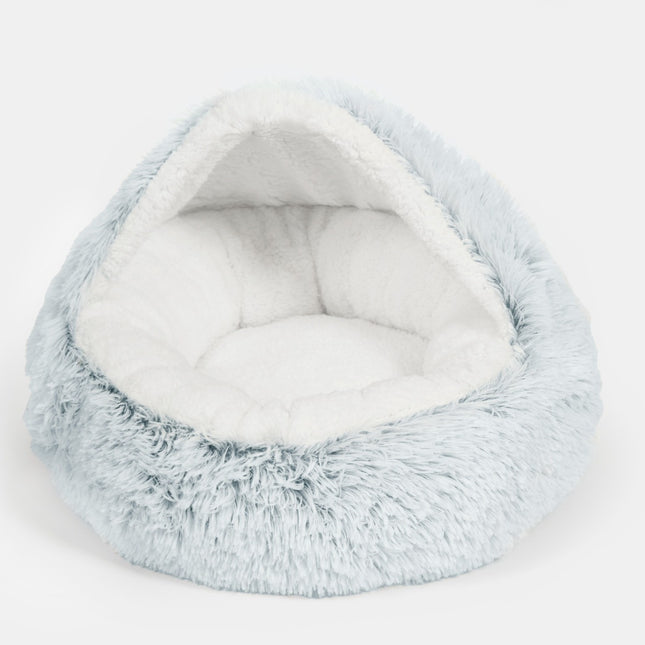 HALF DOME FLUFFY PET BED BLUE WHITE - The Fusion Mart UK