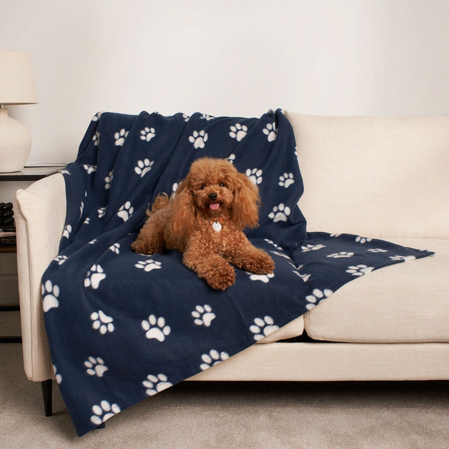 PET PAW PRINT FLEECE THROW NAVY - The Fusion Mart UK