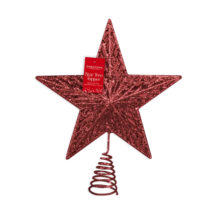 Red Glitter Star Tree Topper 17cm Dia - The Fusion Mart UK