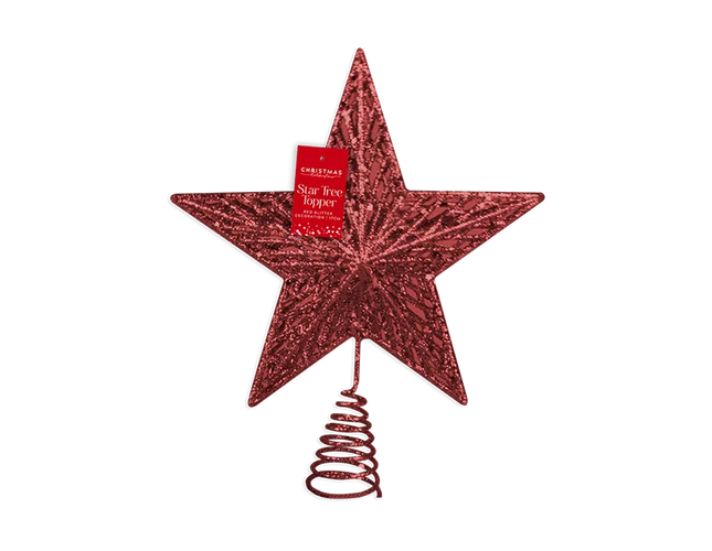Red Glitter Star Tree Topper 17cm Dia - The Fusion Mart UK