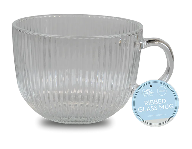 Ribbed Glass Mug 500ml - The Fusion Mart UK