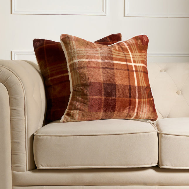 OHS FELIX FLANNEL CUSHION COVE RUST GREEN - The Fusion Mart UK