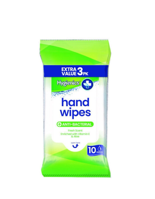 Hygienics Anti-Bacterial Fresh Scent Hand Wipes 3 X 10 Pack