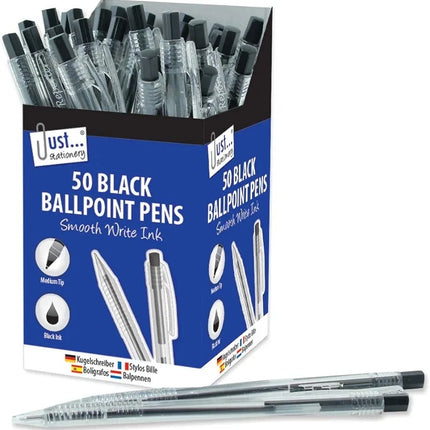 Just Stationery Smooth Write Black Ballpoint Pens 50 Pack