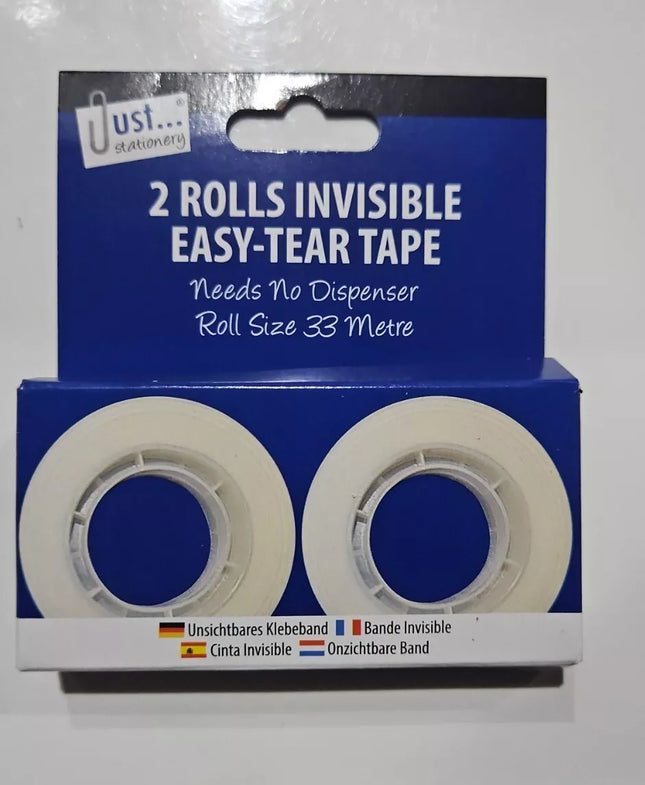 Just Stationery Invisible Easy-Tear Tape 33m 2 Pack - The Fusion Mart UK