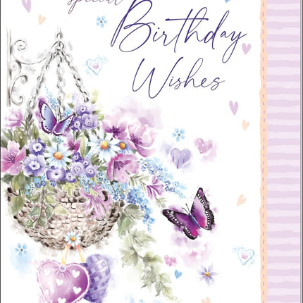 birthday card for her tradional purple hanging basket - The Fusion Mart UK